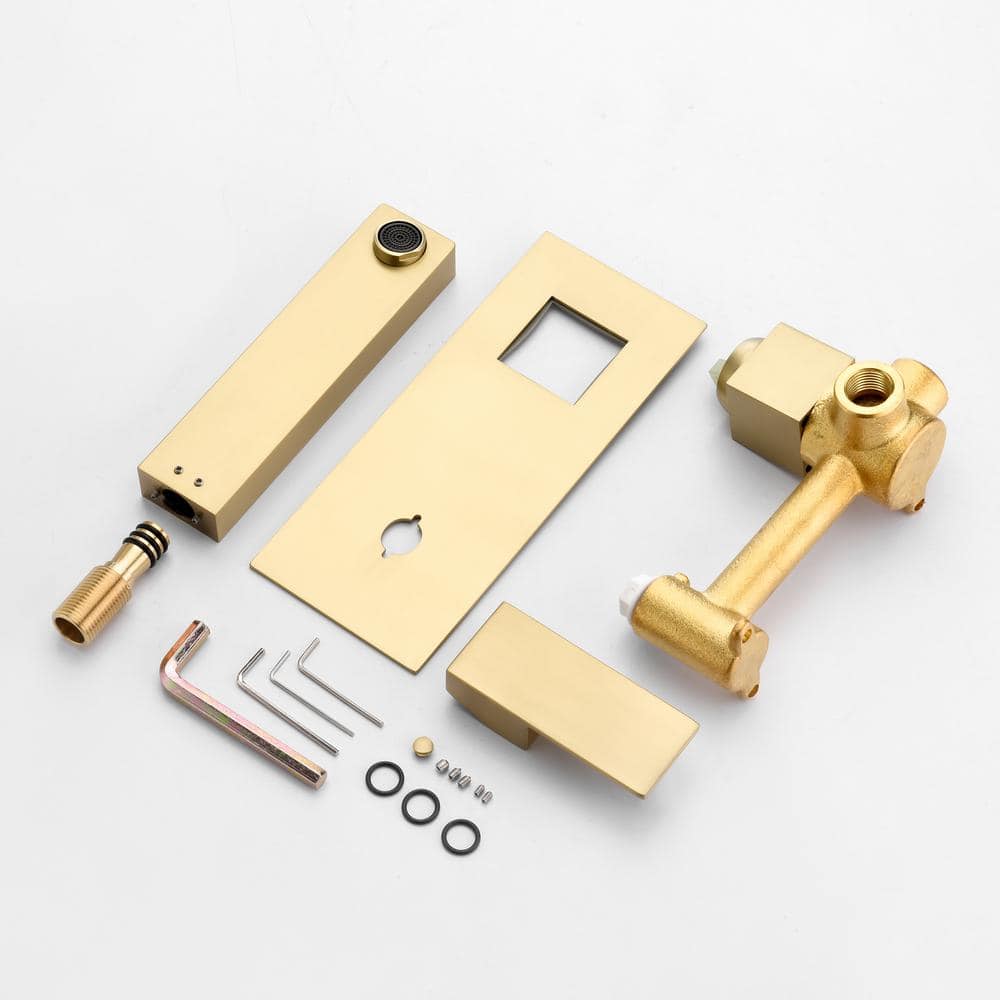Brushed Gold Solid Brass Wall Mounted Single Handle Bathroom Faucet