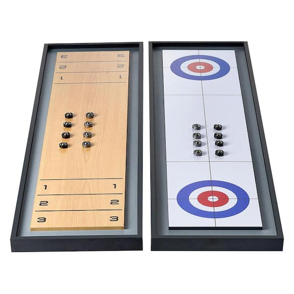 SKYSHALO Shuffleboard and Curling 2 in 1 Board Games, 45 in. Portable Tabletop Set, 2-Sided Tabletop Shuffleboard with 8-Rolling