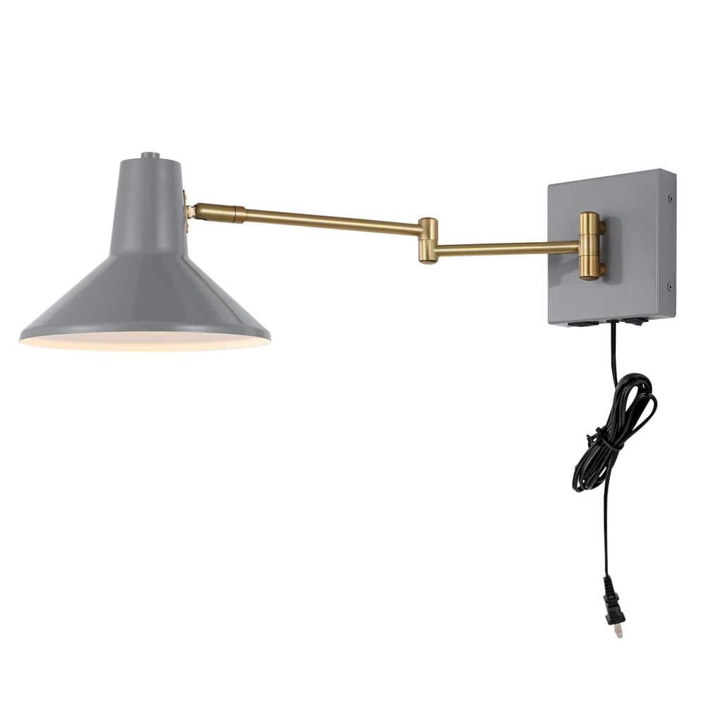 Black Iron Swing Arm Plug-In Wall Sconce with USB Port