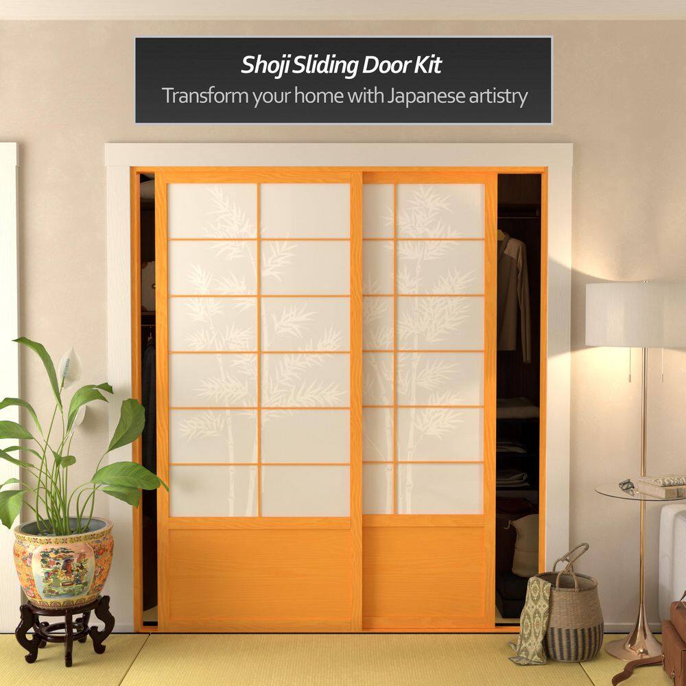 Honey Bamboo Tree Shoji Sliding Double Door Set