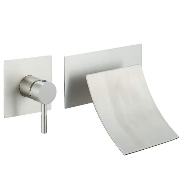 BWE Single Handle Wall Mount Spout Waterfall Bathroom Faucet in Brushed Nickel