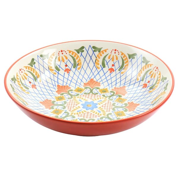 California Designs Tierra 10.5 Inch hand Painted Stoneware Pasta Bowl in Red