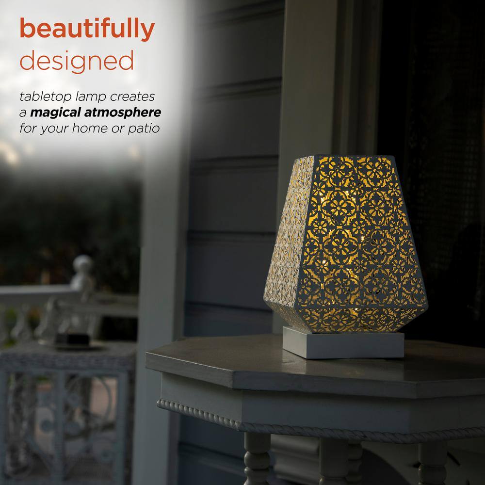 White Cordless LED Outdoor Lantern with Filigree Design
