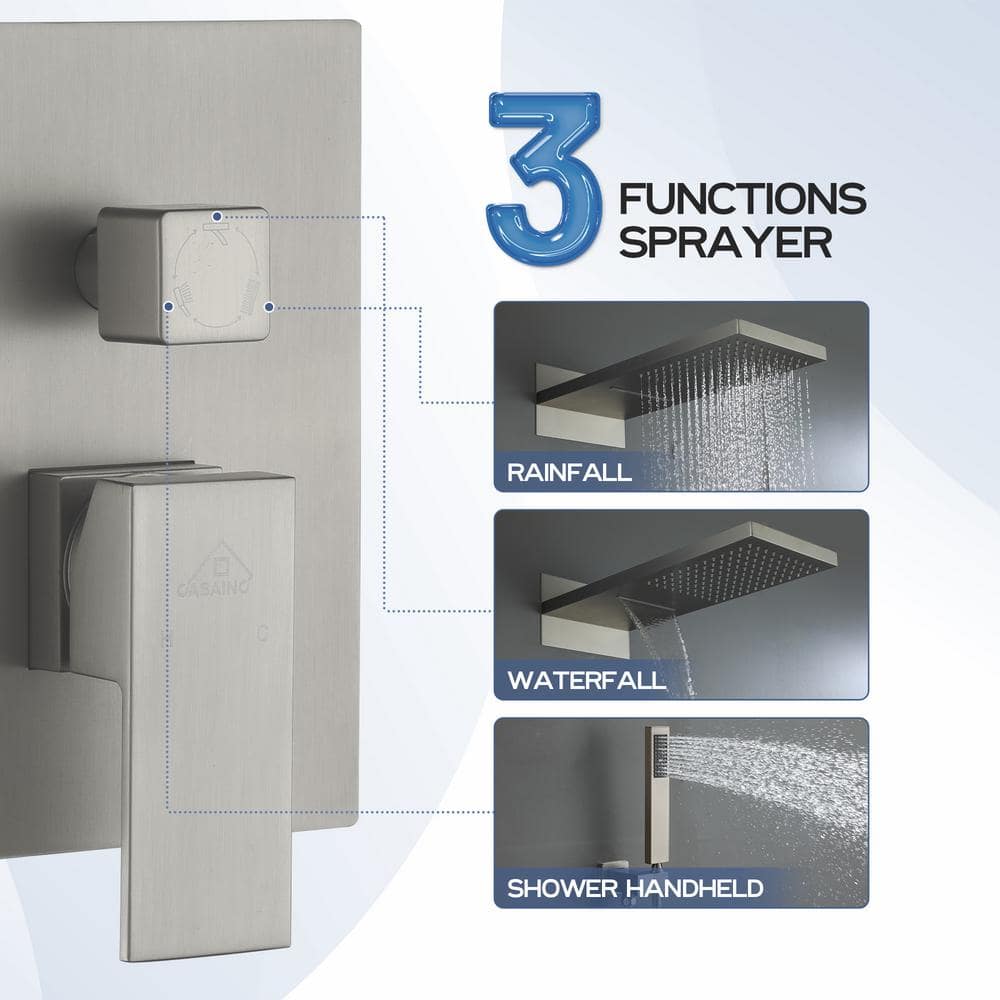 Brushed Nickel Dual-Function Rainfall Shower System with Handheld