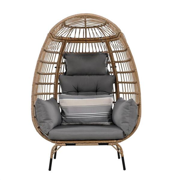 OLUMAT Beige Metal Outdoor Chaise Lounge with Gray Cushions