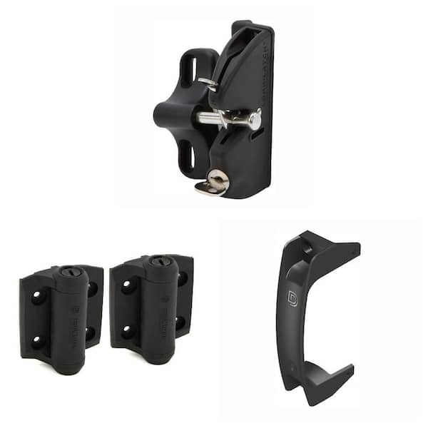 D&D Black Key-Lockable Gate Latch, (2-Pack) 2-7/8 in. x 3-3/4 in. Self-Closing Hinges and 6-1/2 in. Gate Pull Combo