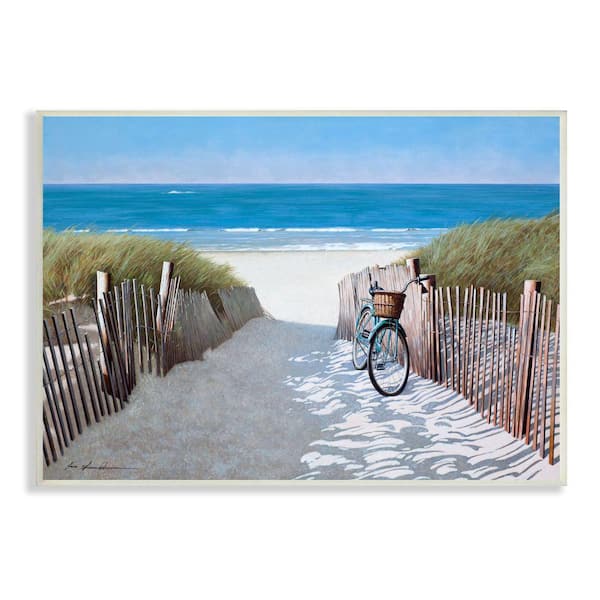 "Beach Pathway and Bicycle Summer Nautical Painting" by Zhen-Huan Lu Unframed Nature Wood Wall Art Print 10 in. x 15 in.