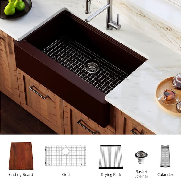 Karran Retrofit Farmhouse Apron Front Quartz Composite 34 in. Double Bowl Kitchen  Sink in Grey QAR-750-GR - The Home Depot