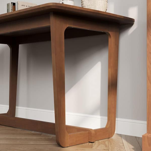 FUFU&GAGA 51.2 in. Rectangular Walnut 100% Solid Wood Writing Desk