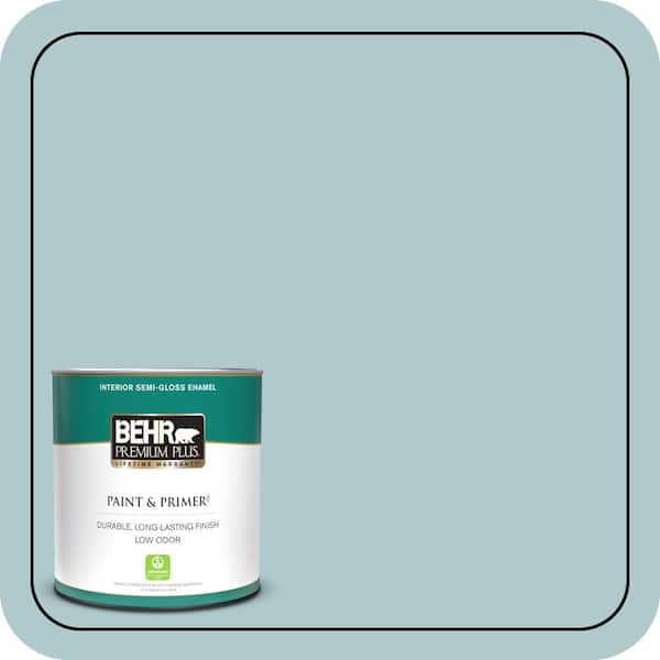 BEHR PREMIUM PLUS 1 qt. Home Decorators Collection #HDC-SM14-8 Floating Blue Semi-Gloss Enamel Low Odor Interior Paint & Primer