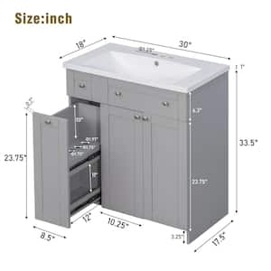 30 in Grey Bathroom vanity with Single Sink; Combo Cabinet Undermount Sink; Bathroom Storage Cabinet; Solid Wood Frame