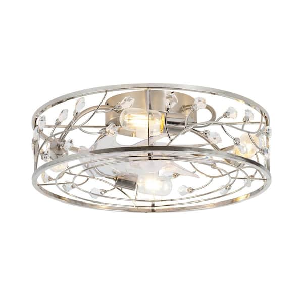 Breezary 19 in. 4-Light Modern Satin Nickel Flush Mount with Crystal Shade and Remote Control Included