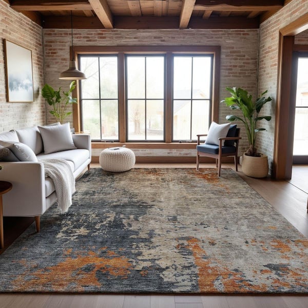 Mayfield Premium Machine Washable Abstract AMF1212 Khaki 9 ft. x 12 ft. Area Rug