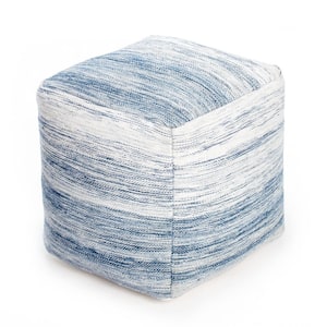 Bar Harbor 20 in. x 20 in. x 20 in. Blue and Ivory Pouf