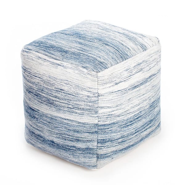 Anji Mountain Bar Harbor 20 in. x 20 in. x 20 in. Blue and Ivory Pouf