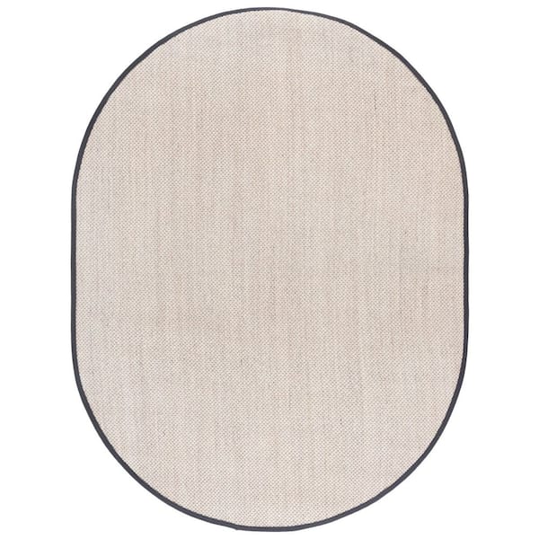 Natural Fiber 6 ft. x 8 ft. Marble/Dark Gray Solid Color Oval Area Rug