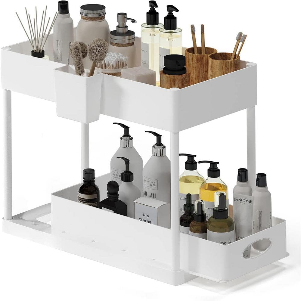 EATEX 2-Tier White Sliding Under Sink Organizer Storage Cabinet Basket ...