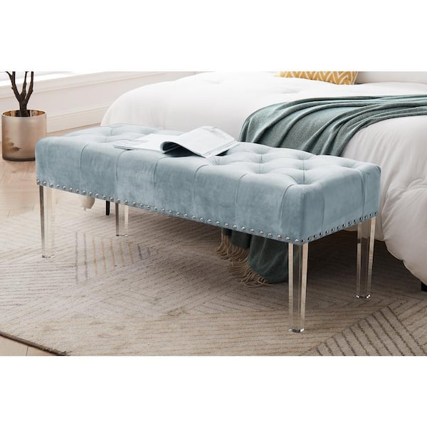 NEW CLASSIC HOME FURNISHINGS New Classic Furniture Vivian Light Blue Bedroom Bench with Crystal Buttons
