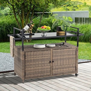 Wicker Patio Outdoor Bar in Light Brown