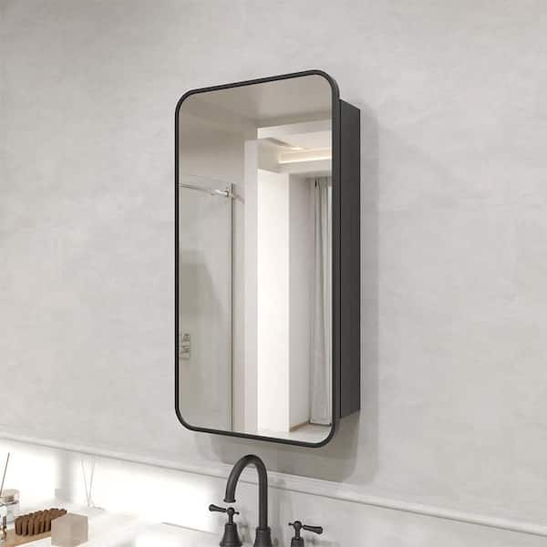 Verve 15 in. x 28.5 in. Frameless Recessed or Surface-Mount Rectangular Medicine Cabinet with Mirror in Matte Black