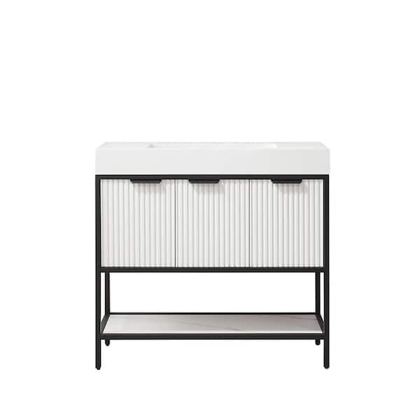 ROSWELL Marcilla 36 in. W x 20 in. D x 34 in. H Single Sink Bath Vanity in White with White Integral Sink Top