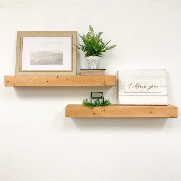 Floating Shelves Wall Mounted Set of 3,36 in. Cherry Brown Wood Shelves,  Wall Storage Shelves with Lip Design PUZ1KR - The Home Depot