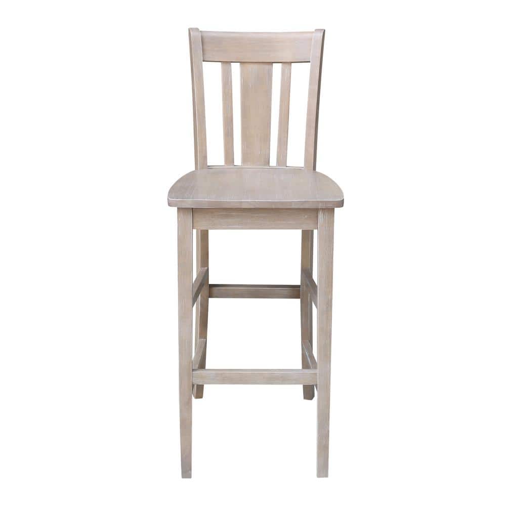 Elegant Washed Gray Taupe Solid Wood Bar Stool, 29.92" Seat Height