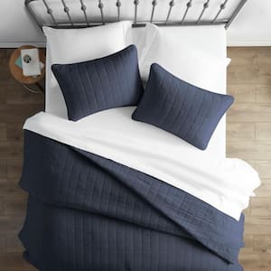Square Navy Queen Performance Quilted Coverlet Set