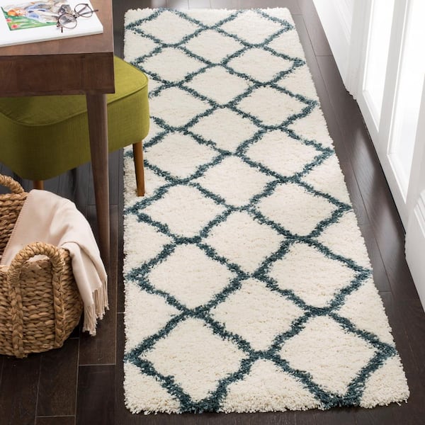 Hudson 2 ft. x 10 ft. Ivory/Steel Blue Geometric Runner Rug