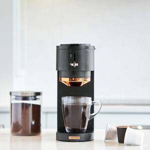 1-Cup Single-Serve Black/Copper Coffee Maker with Attachments for Single-Serve Pods and Ground Coffee