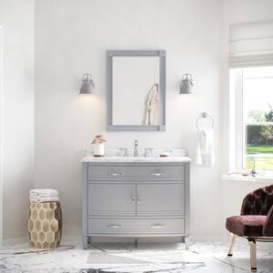 Dacosti 42 in. W Bath Vanity in Pebble Grey with Marble Vanity Top in Carrara with White Basin