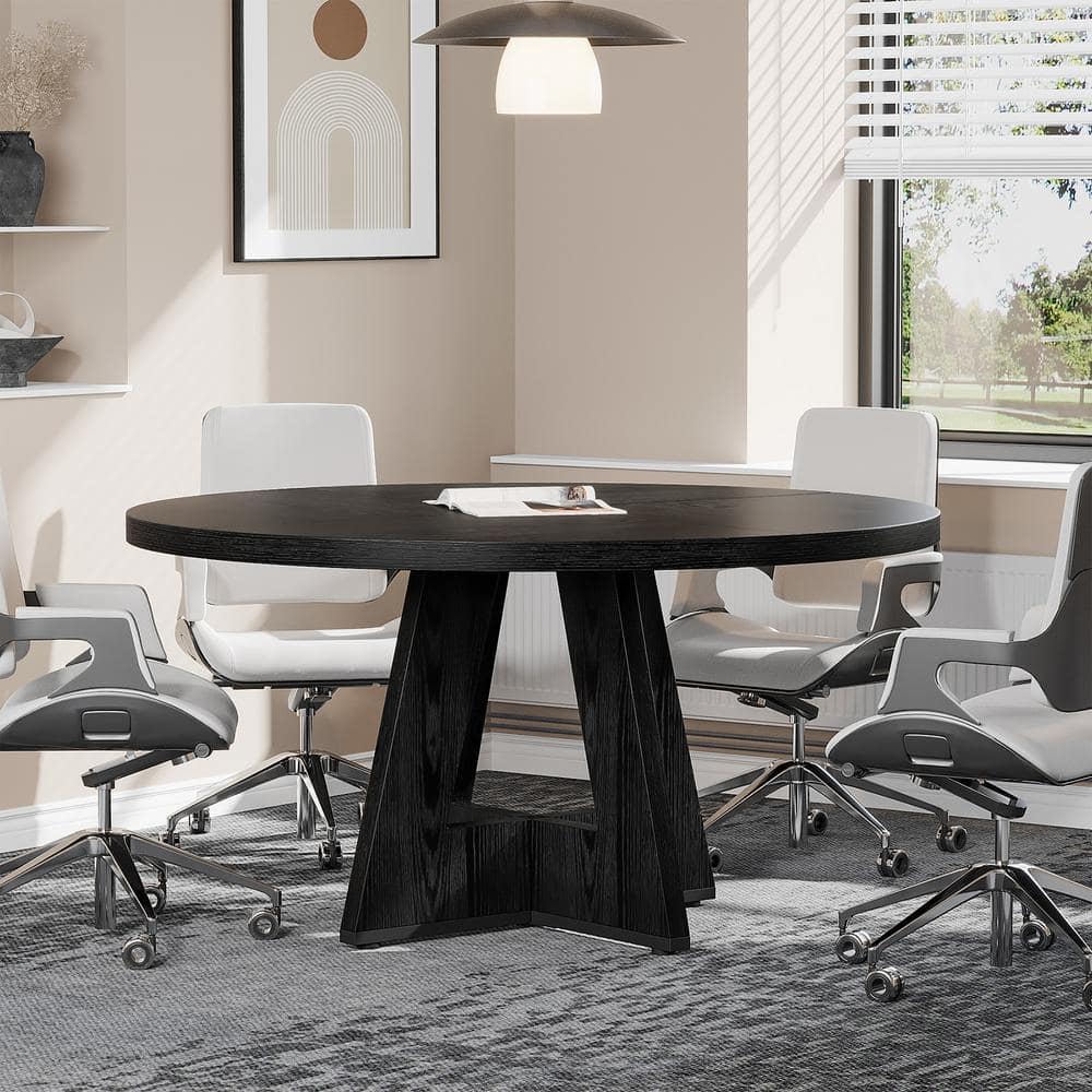 Center Table Computer Desk BYBLIGHT Moronia 47.25 in. Round Conference Table for 4-People, Small ...