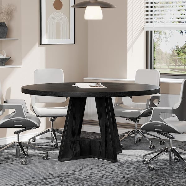 BYBLIGHT Moronia 47.25 in. Round Conference Table for 4 People Small Black Business Meeting Table Desk for Office BB XK00614HY M The Home Depot