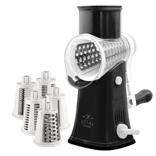 Zulay Kitchen Rotary Cheese Grater with 5 Interchangeable Drums-White and Black