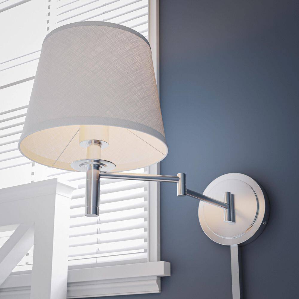 Sheppard 11'' Brushed Steel Swing Arm Wall Lamp with White Shade
