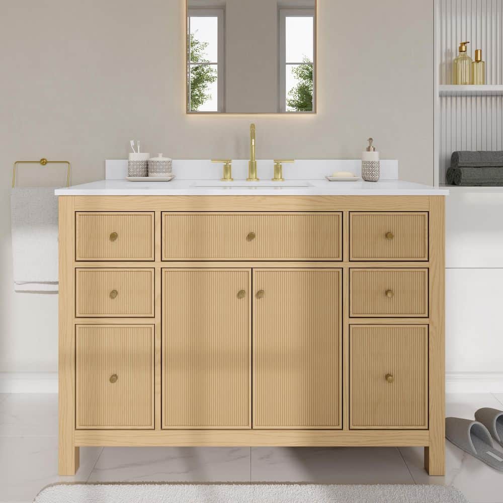 Pendry 48 in. Single Freestanding Tanned Oak Bath Vanity with White Quartz Top Assembled price history on PriceWatchPro