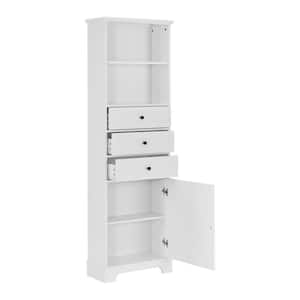 22 in. W x 10 in. D x 68.3 in. H White Bathroom Freestanding Linen Cabinet with 3 Drawers and Adjustable Shelves