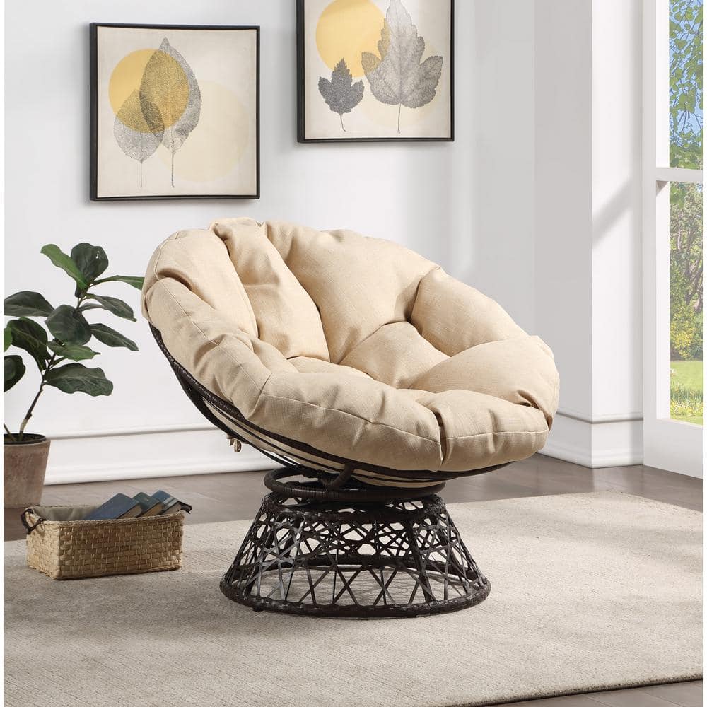 OSP Home Furnishings Papasan Chair with Cream Round Pillow Cushion and ...