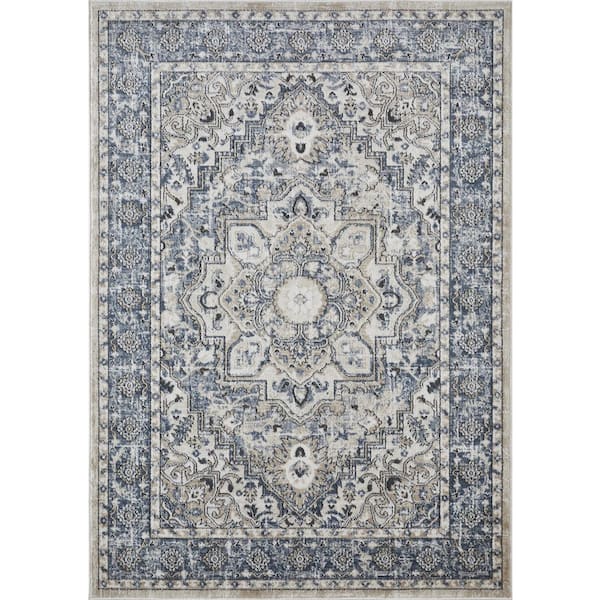 LOOMAKNOTI Kehleigh Avalie Blue 2 ft. x 3 ft. Oriental Polypropylene Indoor Area Rug