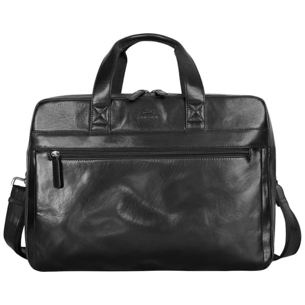 Pelle D'oro Black Leather Double Compartment 15.6" Laptop and Tablet Briefcase
