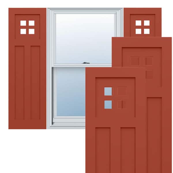 Ekena Millwork True Fit PVC 18 in. W x 70 in. H Raised Panel Vinyl Shutters Pair in Colorful Leaves