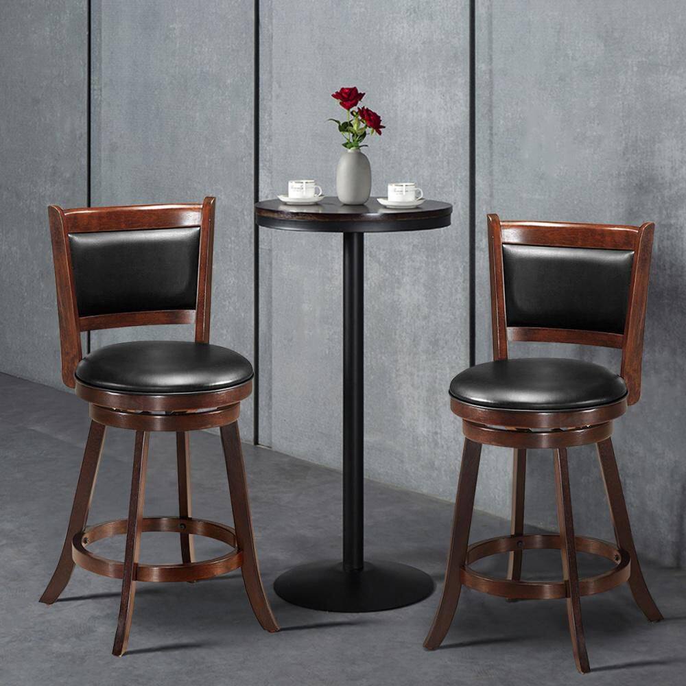 Espresso Swivel Rubberwood Bar Stools with Leather Upholstery