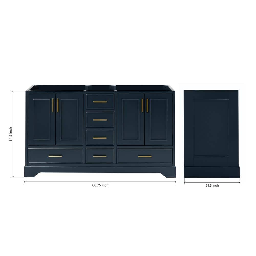 Midnight Blue Double Freestanding Vanity with Satin Brass Hardware