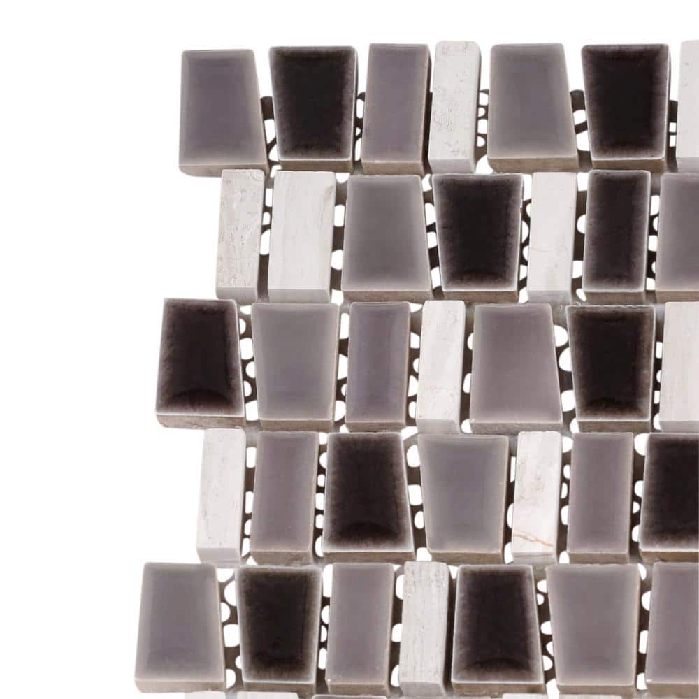 12'' x 12'' Gray and Beige Porcelain Mosaic Tile