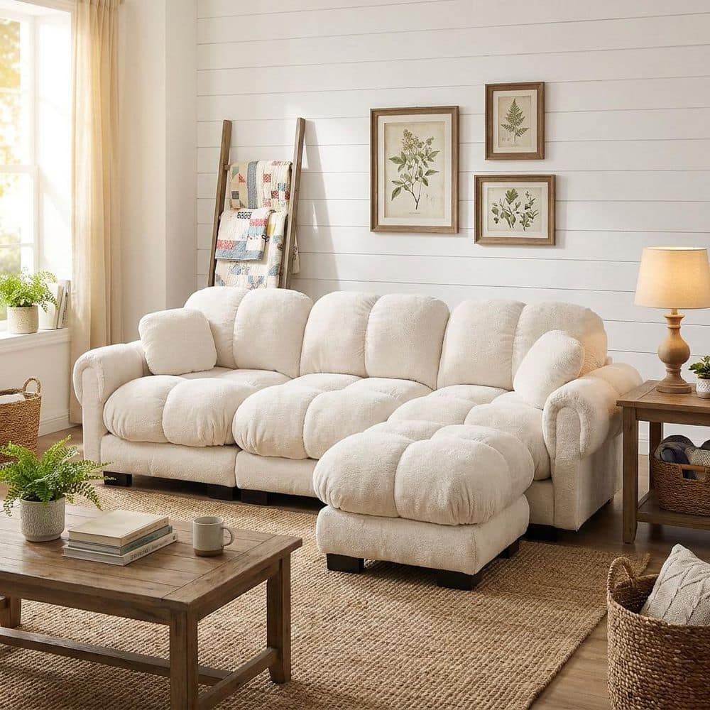 Homy Casa Marlow 103.9 in. Round Arm Chenille L-Shaped Modular ...