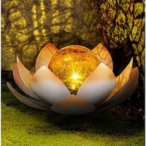 Solar Powered Garden Lights, Outdoor Decorative Lotus Light, Art Cracked Glass Ball Metal Waterproof Solar Garden Light