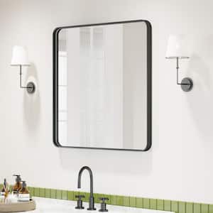 30 in. W x 30 in. H Rectangular Aluminum Framed Modern Black Rounded Wall Mirror