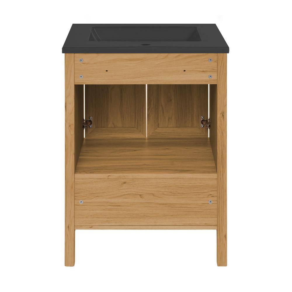 Château Natural Oak Bathroom Vanity with Black Ceramic Sink Top