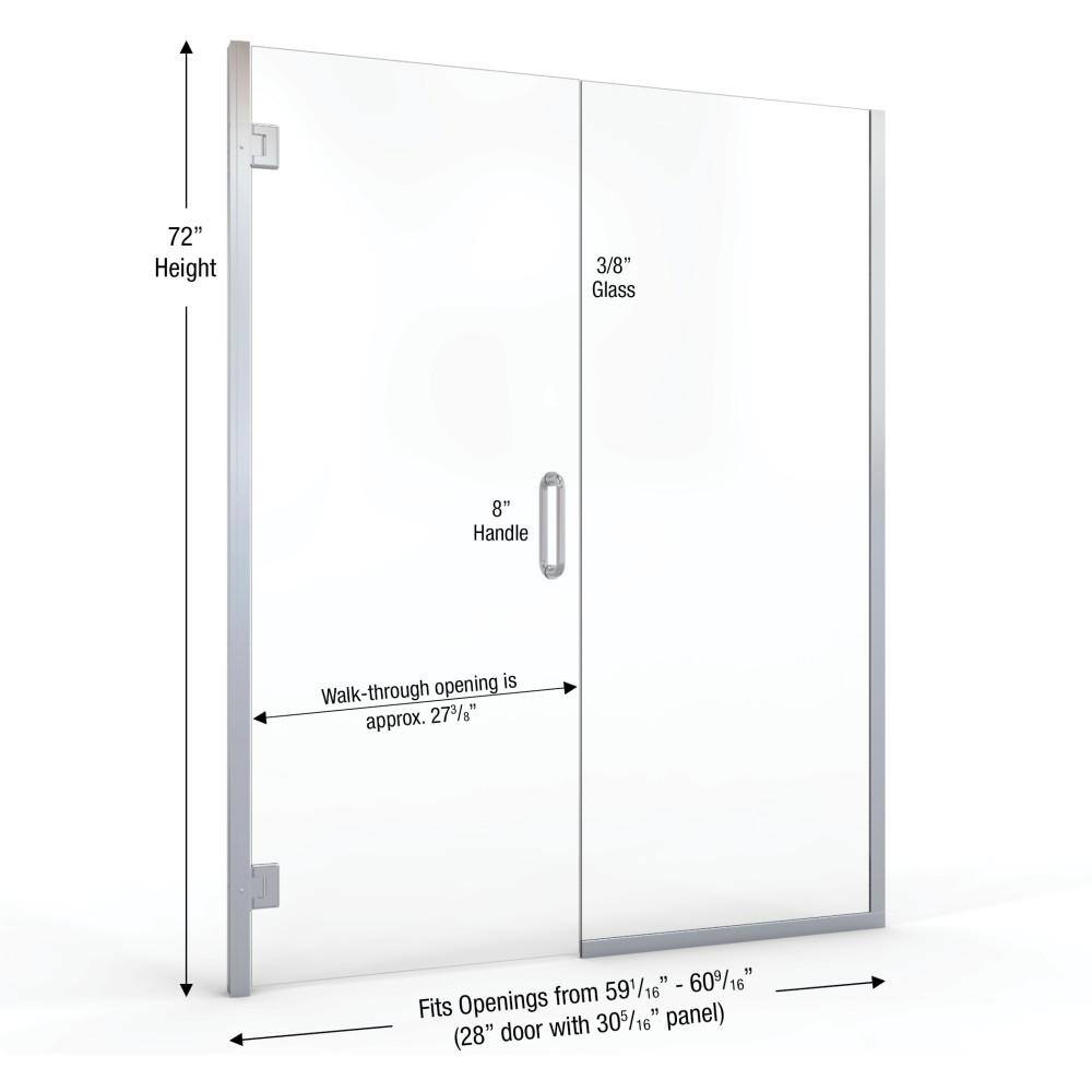 Coppia 60'' Wide Frameless Clear Glass Shower Door in Chrome