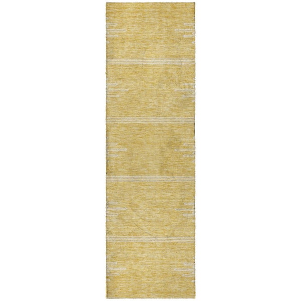 Dream Shag Premium Machine Washable Abstract ADS647 Gold 2 ft. x 7 ft. Runner Rug